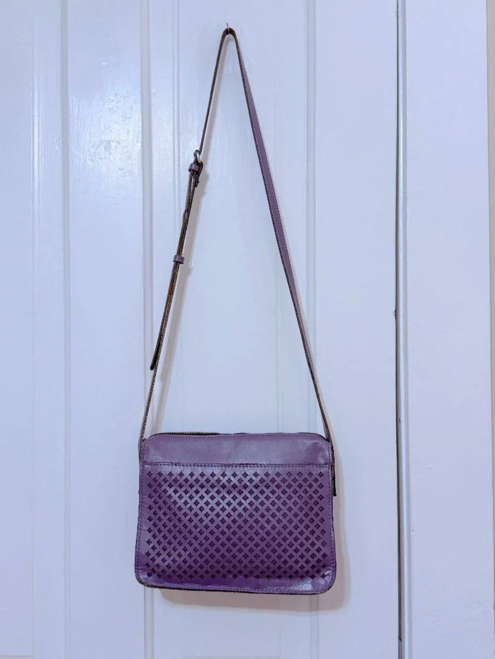 Patricia Nash Purple Amethyst Leather Perforated Top Zip Crossbody Purse